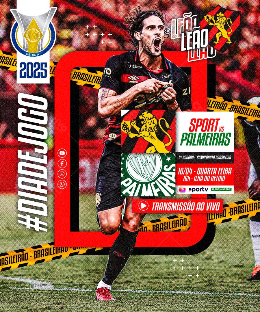 Flyer Partida de Futebol Sport x Palmeiras PSD Editável