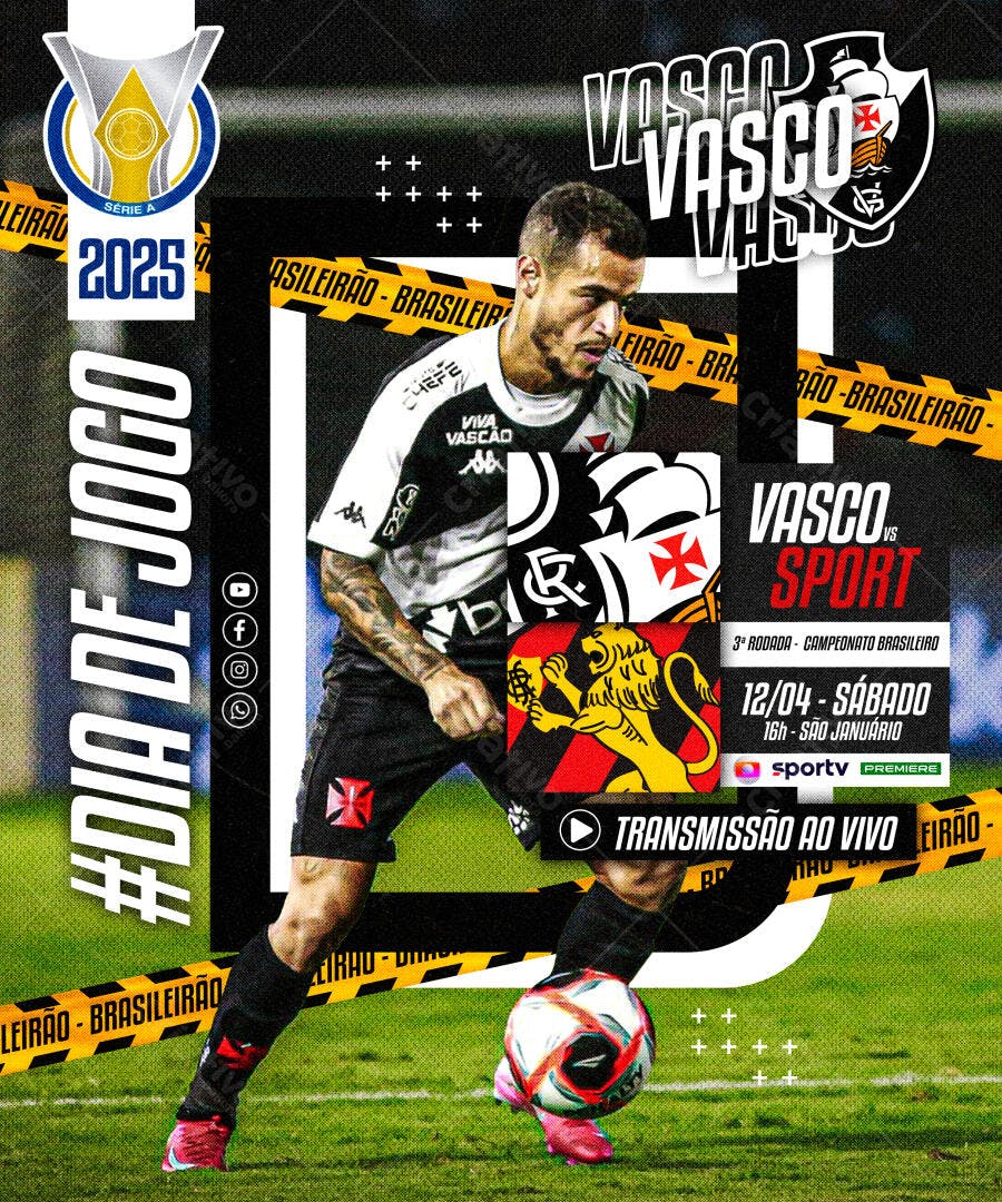 Flyer Dia de Jogo Vasco x Sport PSD Editável