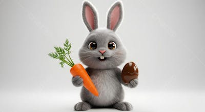 Adorável coelho com cenoura em fundo branco (5)