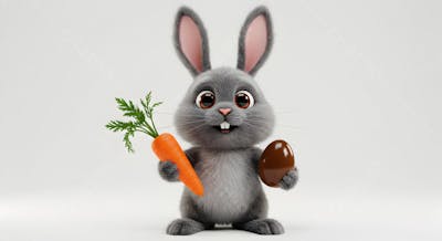 Adorável coelho com cenoura em fundo branco (6)