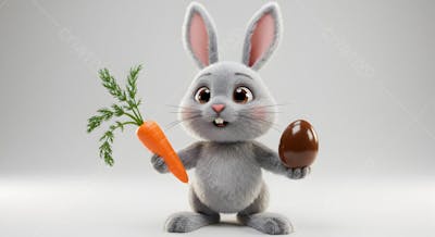 Adorável coelho com cenoura em fundo branco (8)