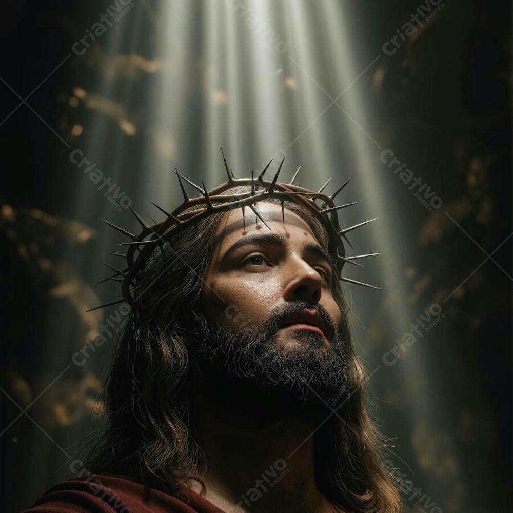 Close de Jesus Cristo olhando para cima