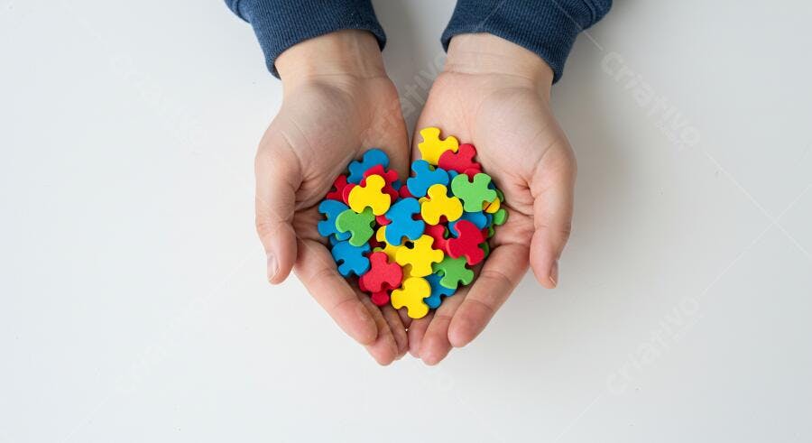 Mãos segurando peças de quebra-cabeça coloridas