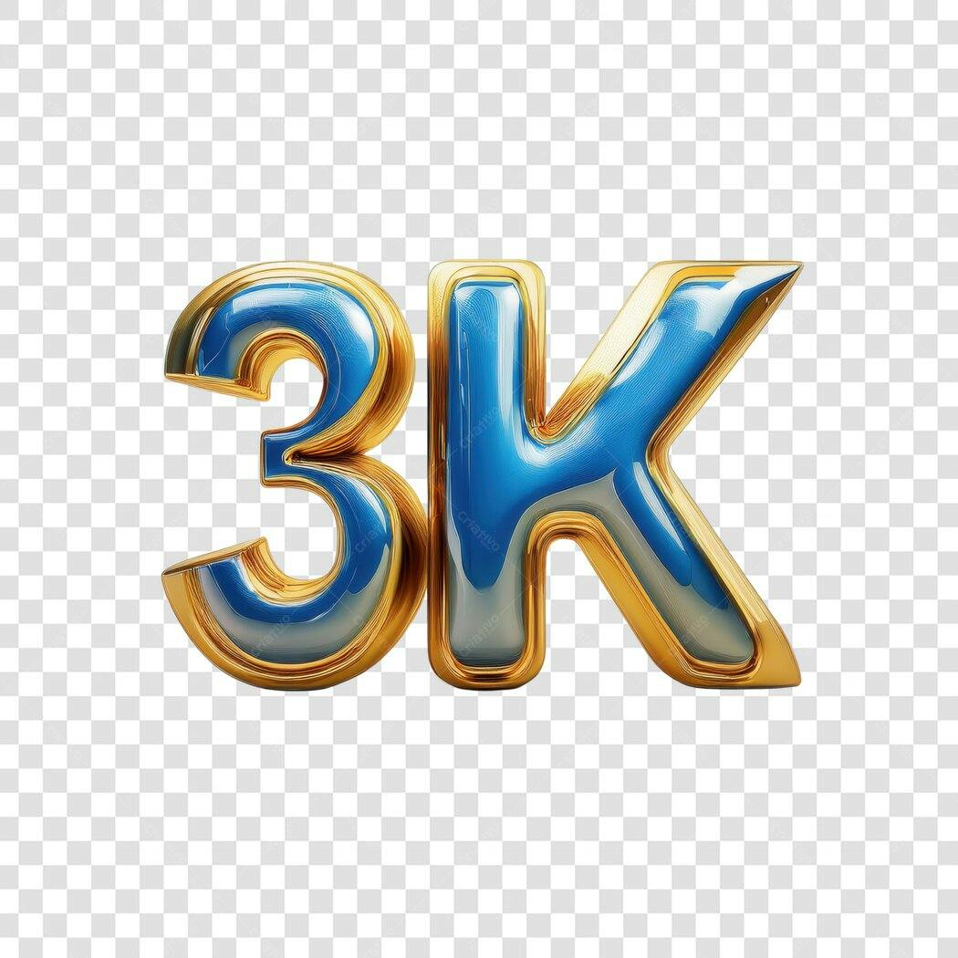 Logo 3K seguidores azul e dourado PNG com fundo transparente