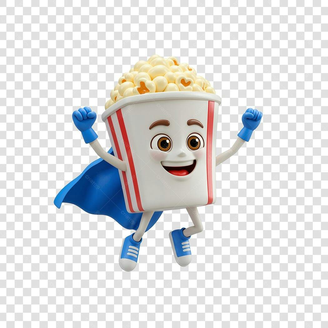 Mascote Pipoca Super Herói PNG com fundo transparente