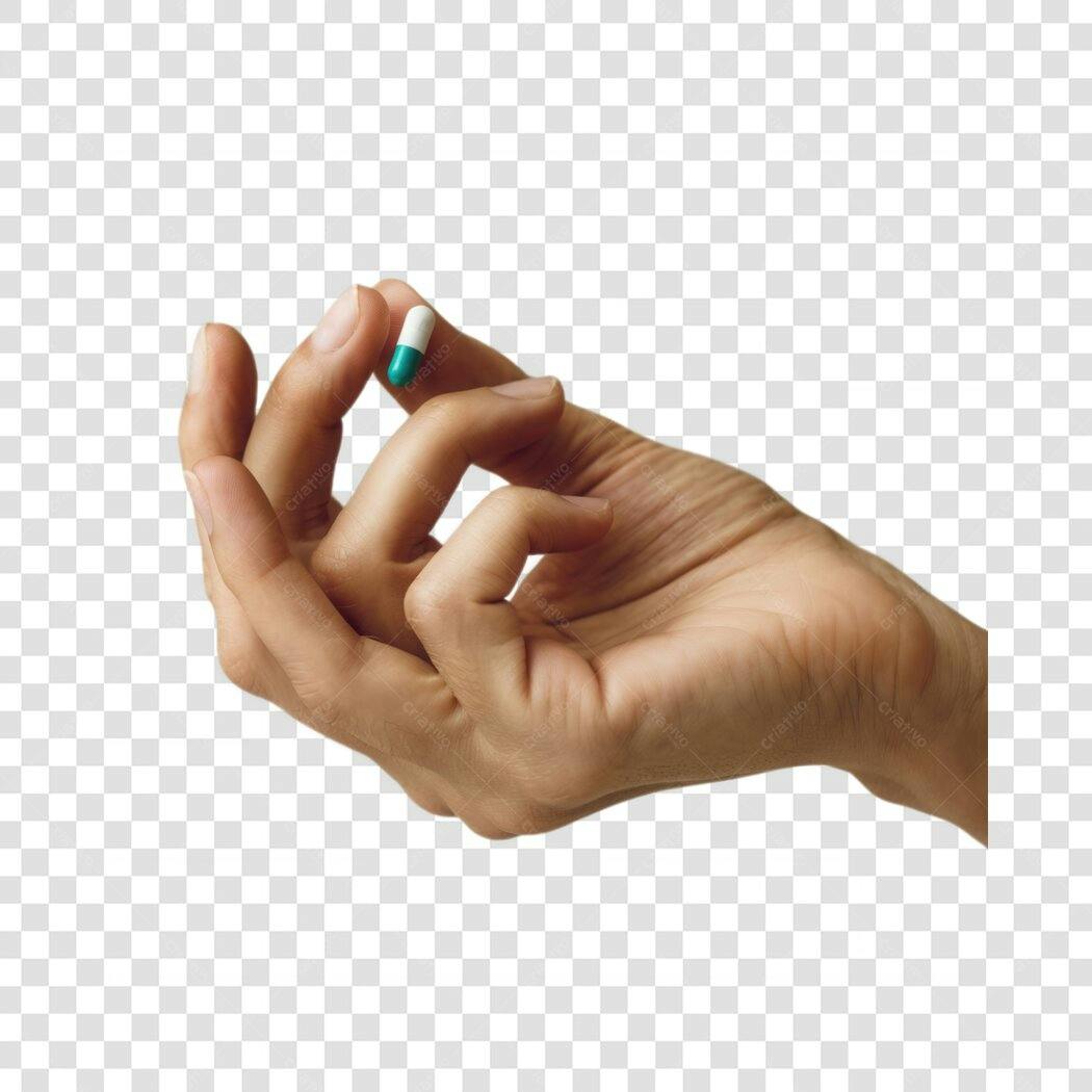 PNG Imagem mão segurando comprimido branco e verde