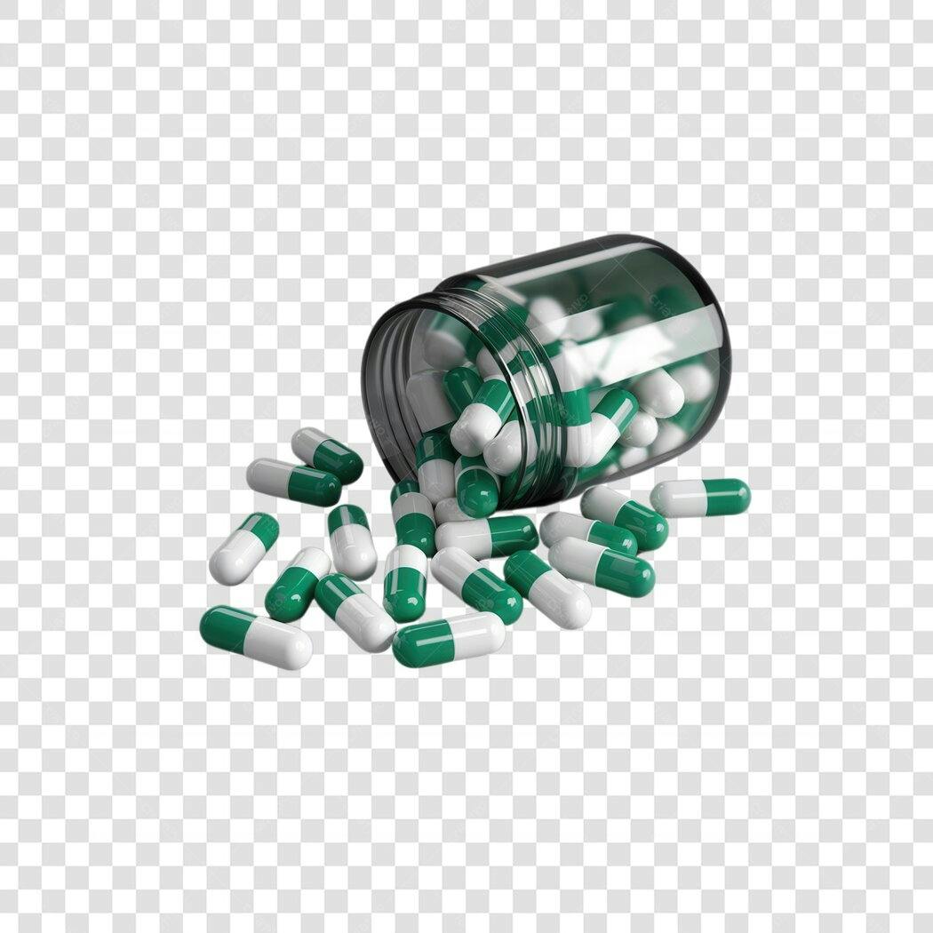 Mockup Cápsulas Medicinais Verde e Branco PNG com fundo transparente