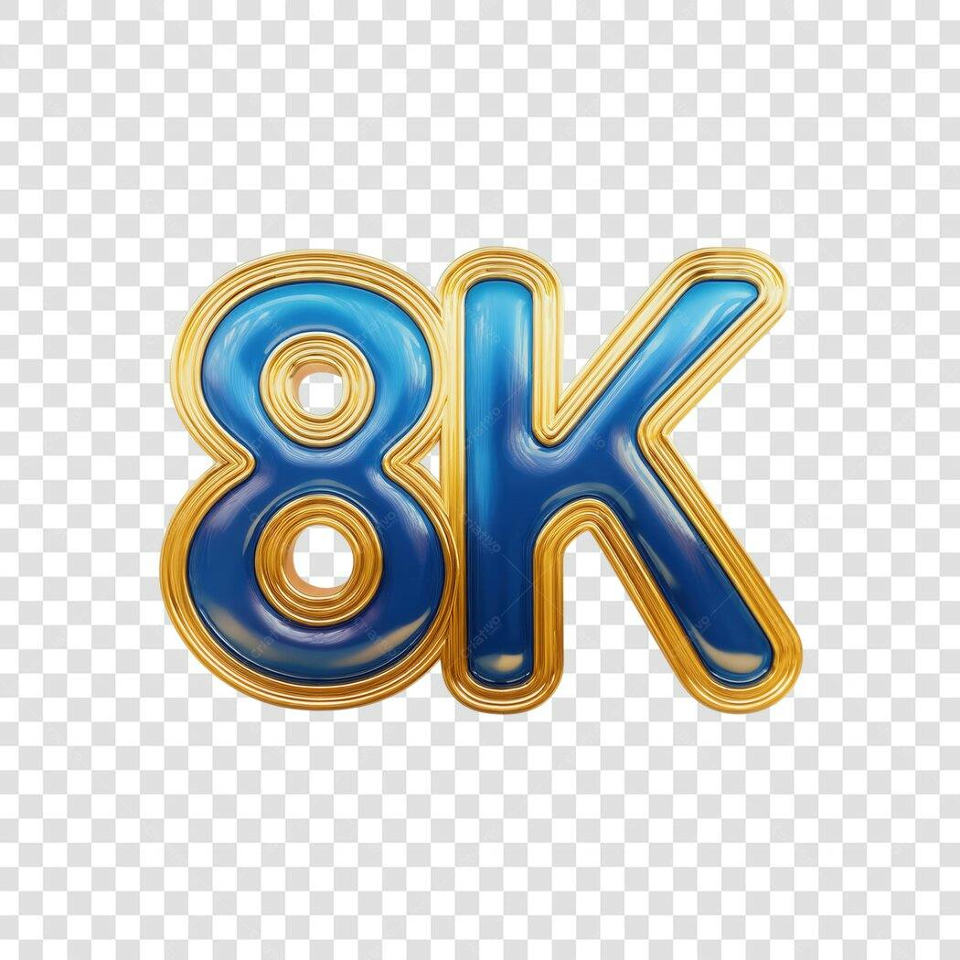 Logo 8k seguidores azul e dourado PNG com fundo transparente