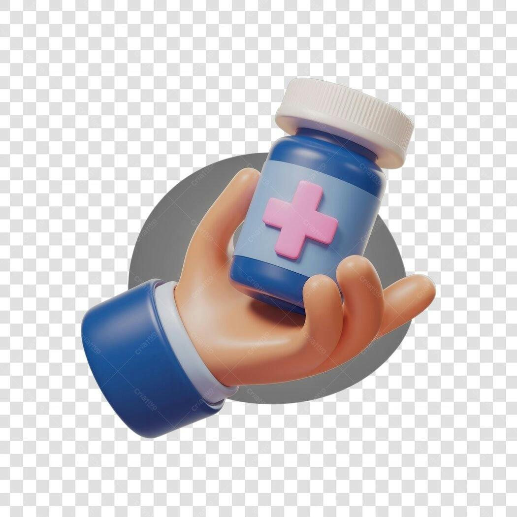 Ilustração mão segurando remédio PNG com fundo transparente