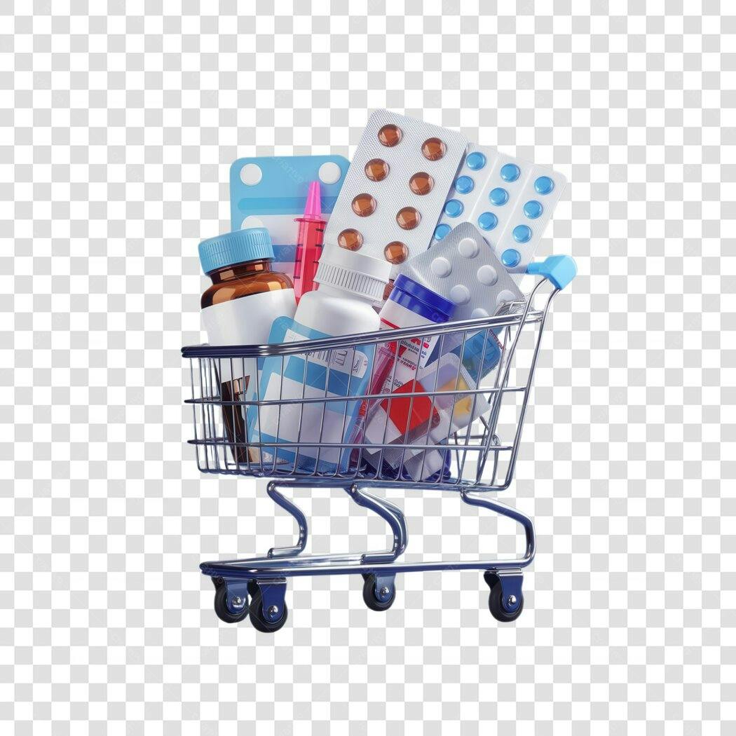 Mockup Carrinho de compras com remédios PNG com fundo transparente