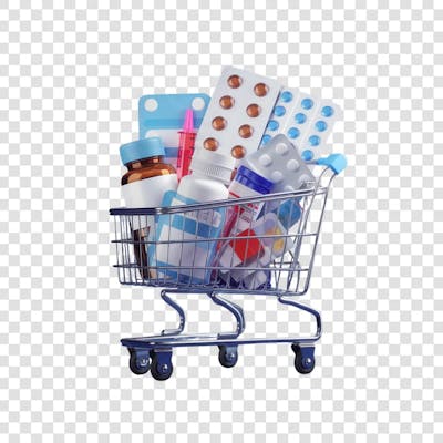 3D render Remédio Farmácia Cápsula Formulas Medicamnetos carrinho de compras ícone png (7)