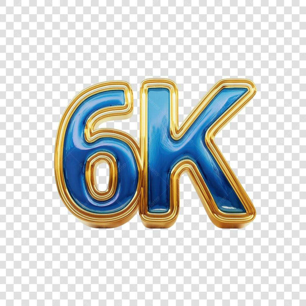 Logo 6K Seguidores Azul e Dourado PNG com fundo transparente