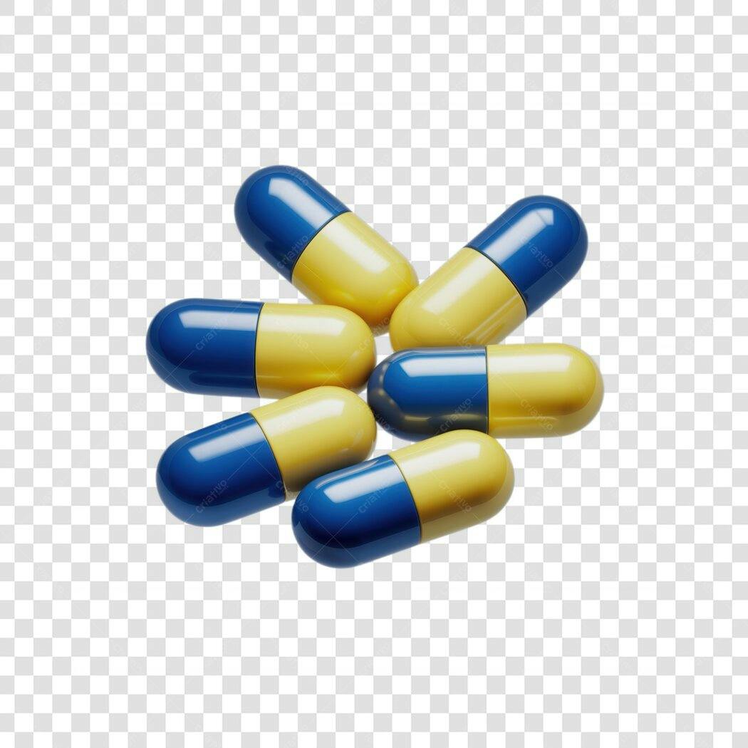 Ilustração médica Cápsulas Azuis e Amarelas PNG com fundo transparente