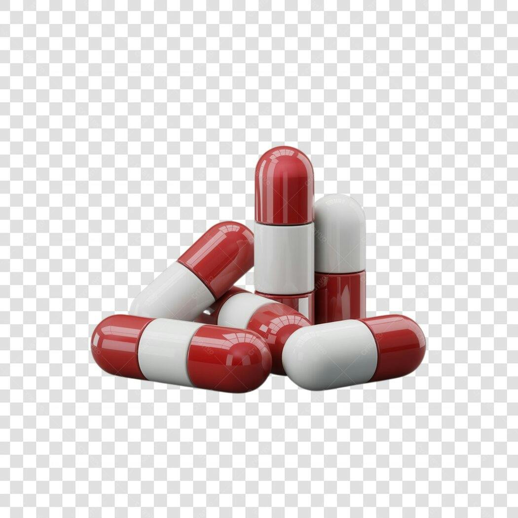 Mockup Cápsulas Medicinais Vermelhas e Brancas PNG com fundo transparente