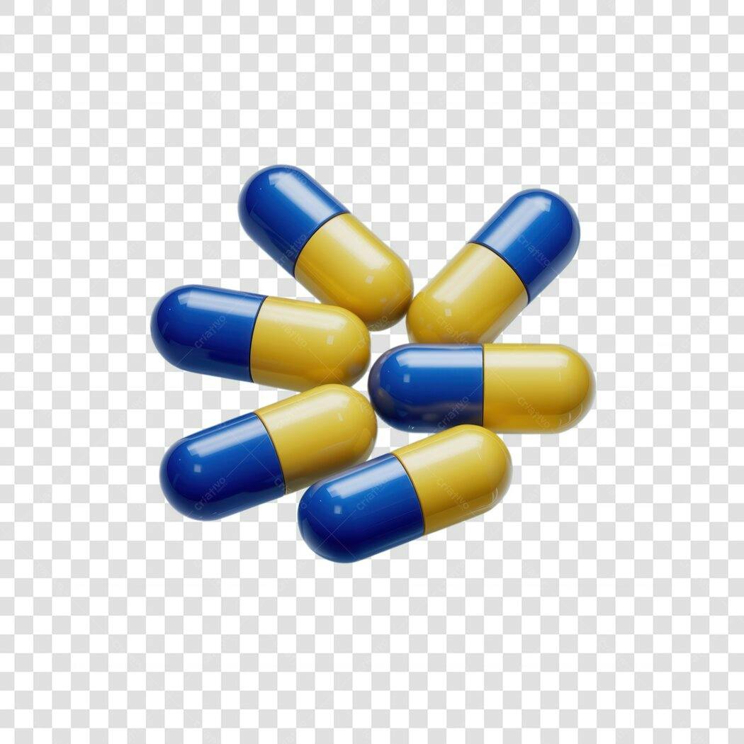Ilustração médica Cápsulas Azuis e Amarelas PNG com fundo transparente