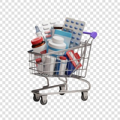 3D render Remédio Farmácia Cápsula Formulas Medicamnetos carrinho de compras ícone png (3)
