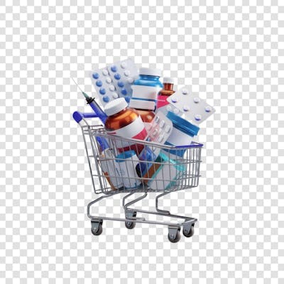 3D render Remédio Farmácia Cápsula Formulas Medicamnetos carrinho de compras ícone png (2)