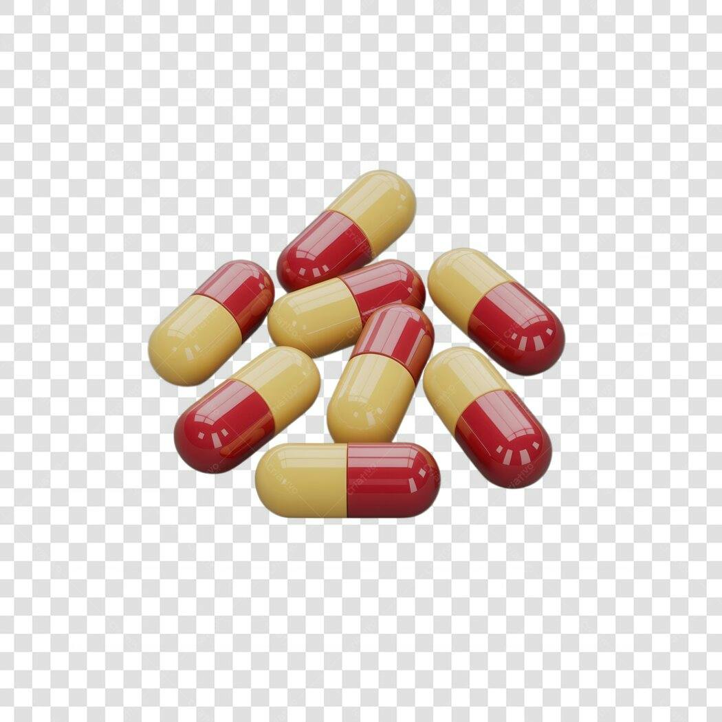 PNG Mockup Cápsulas Medicinais Vermelho e Amarelo com fundo transparente