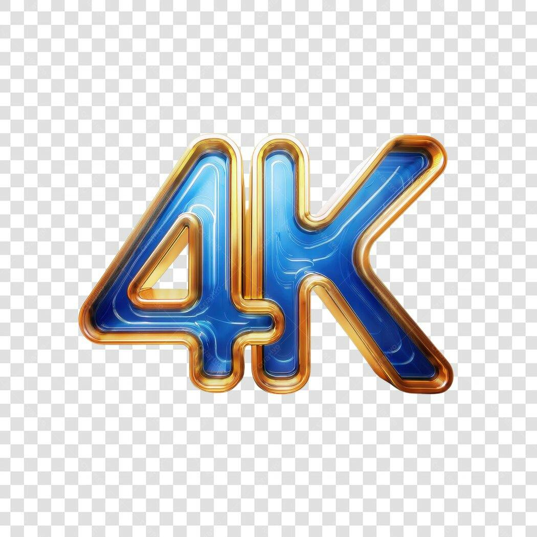 Logo 4K Azul e Dourado PNG com fundo transparente
