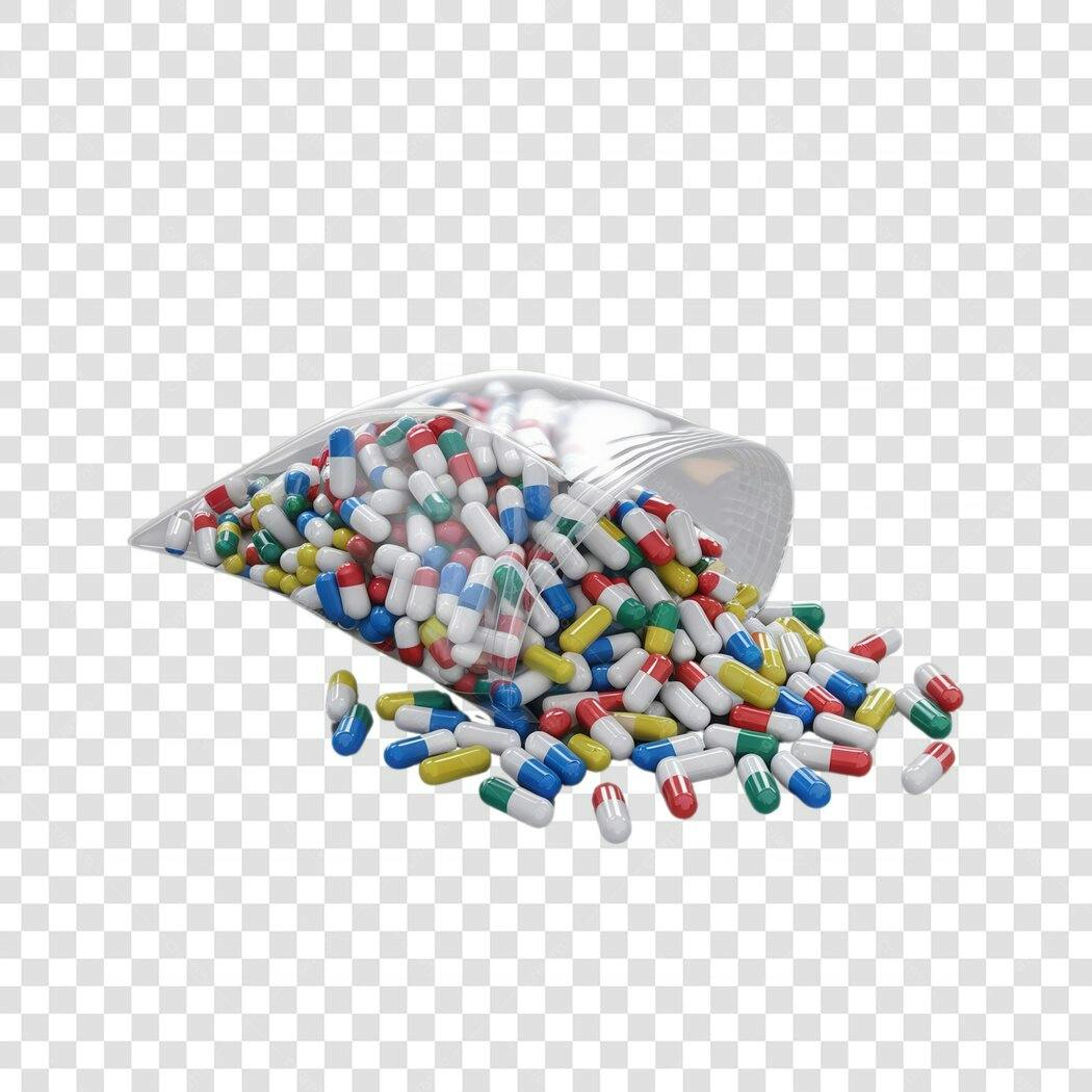 Mockup de cápsulas coloridas PNG com fundo transparente