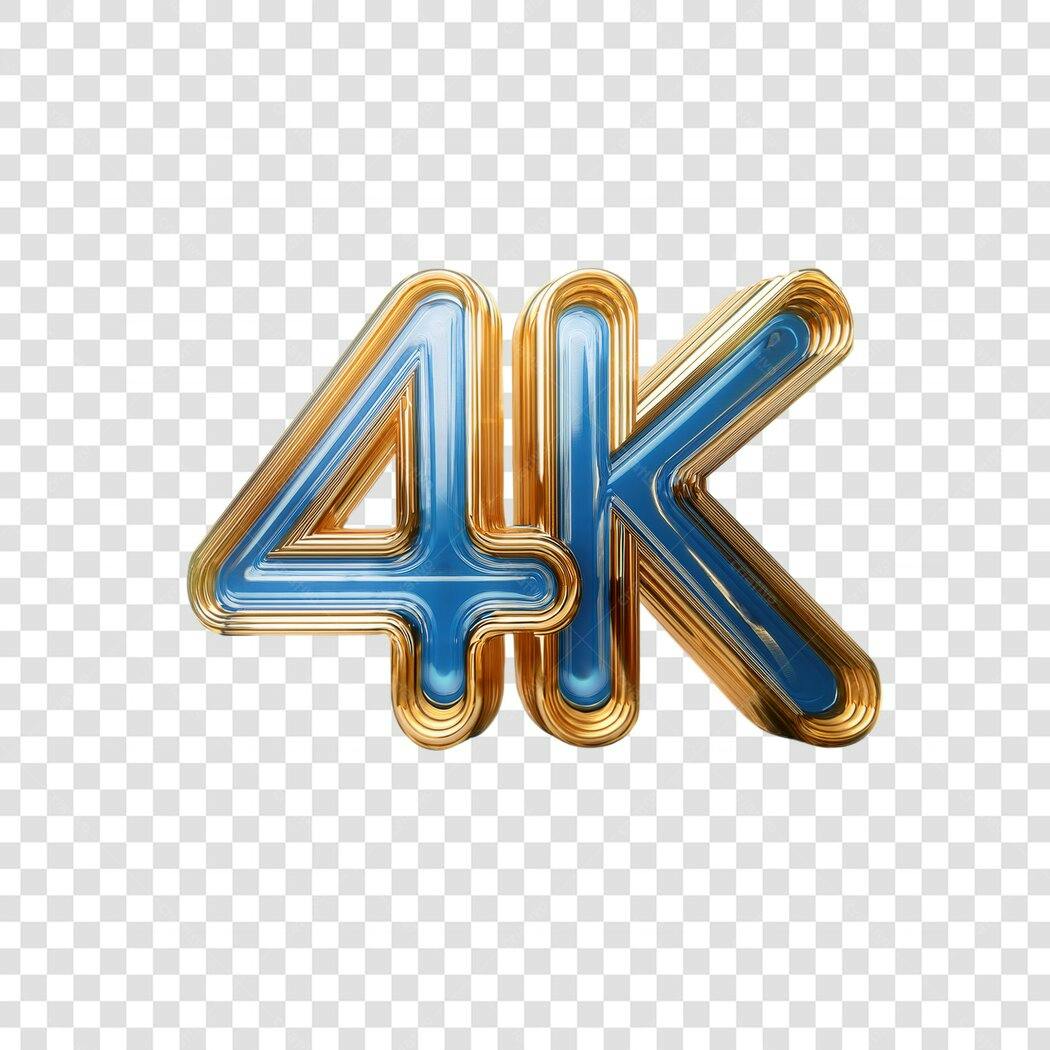 Logo 4K Azul e Dourado PNG com fundo transparente