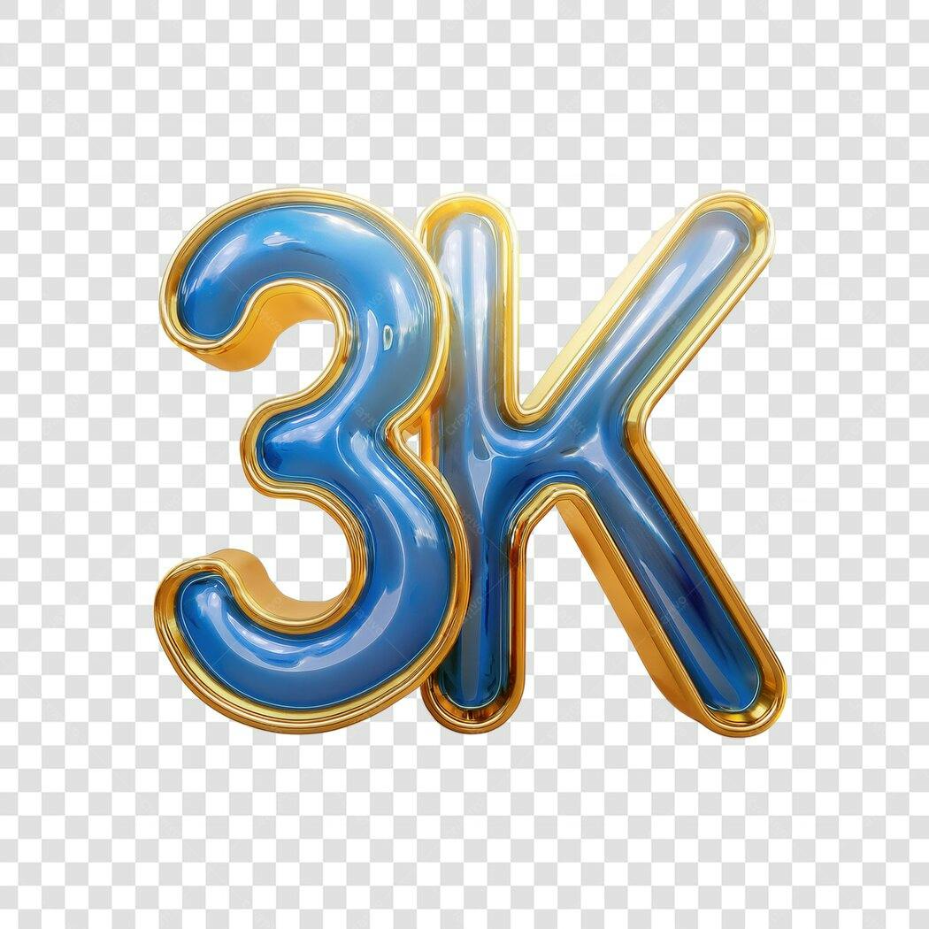 Logo 3K Seguidores Azul e Dourado PNG com fundo transparente