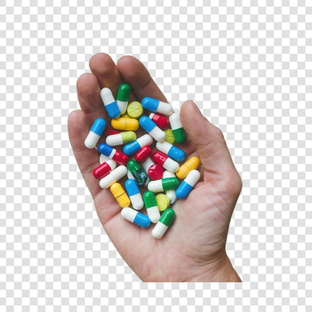 Imagem PNG Mão com Comprimidos fundo transparente