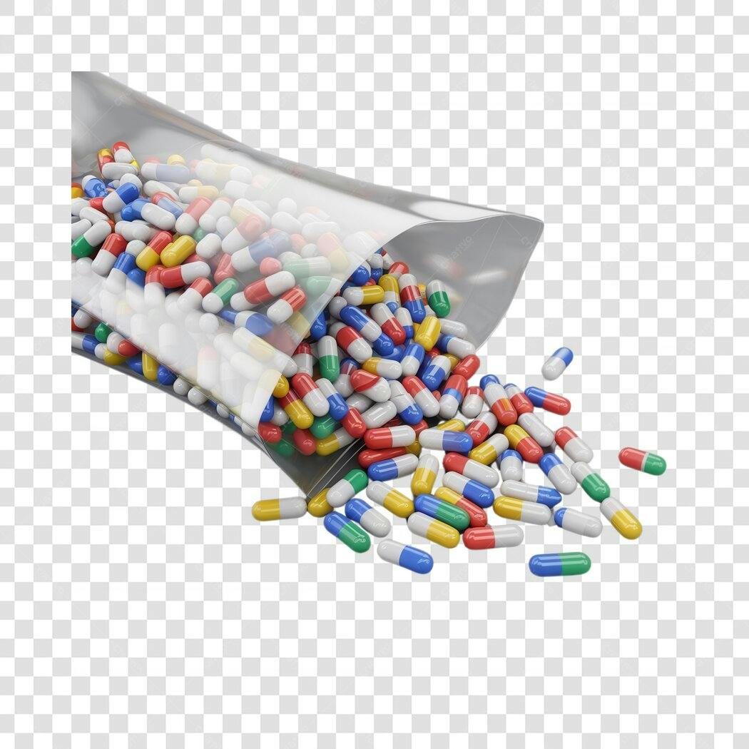 Mockup Cápsulas coloridas PNG com fundo transparente
