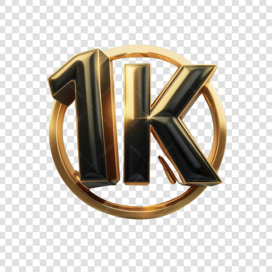 Logo 1K Seguidores Ouro e Preto PNG com fundo transparente