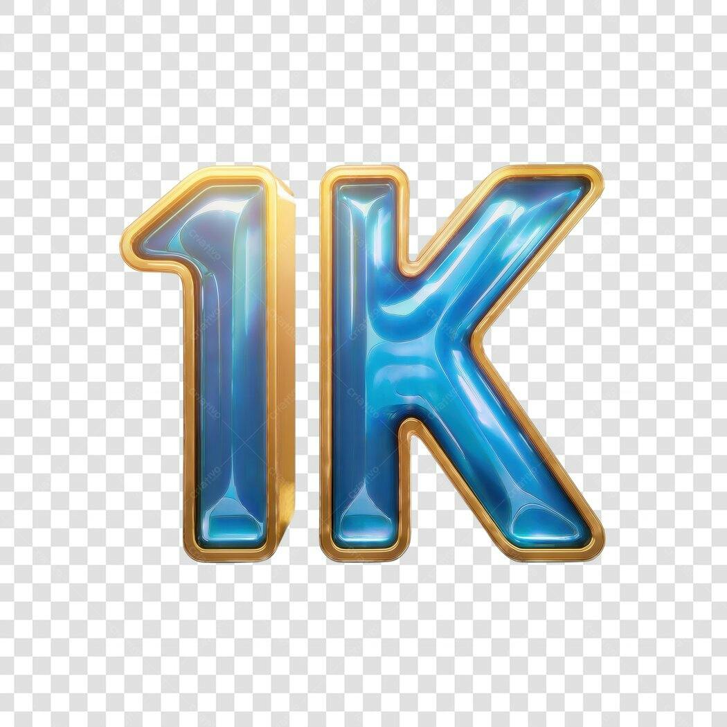 Logo 1K Seguidores Azul e Dourado PNG com fundo transparente