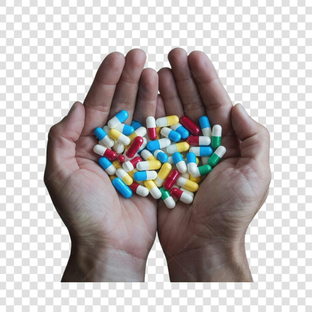 Imagem PNG de Mãos com Comprimidos com fundo transparente