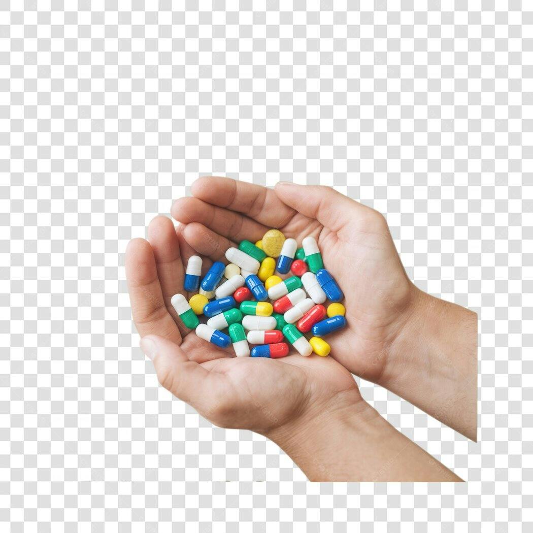 PNG Imagem Mãos com Comprimidos Medicinais Fundo Transparente