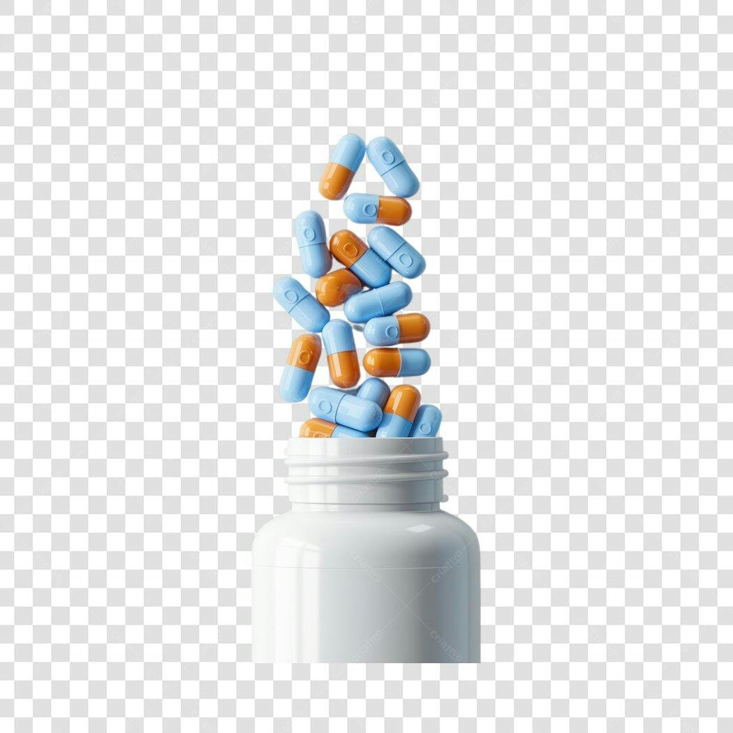 Mockup de pílulas azuis e laranja PNG com fundo transparente