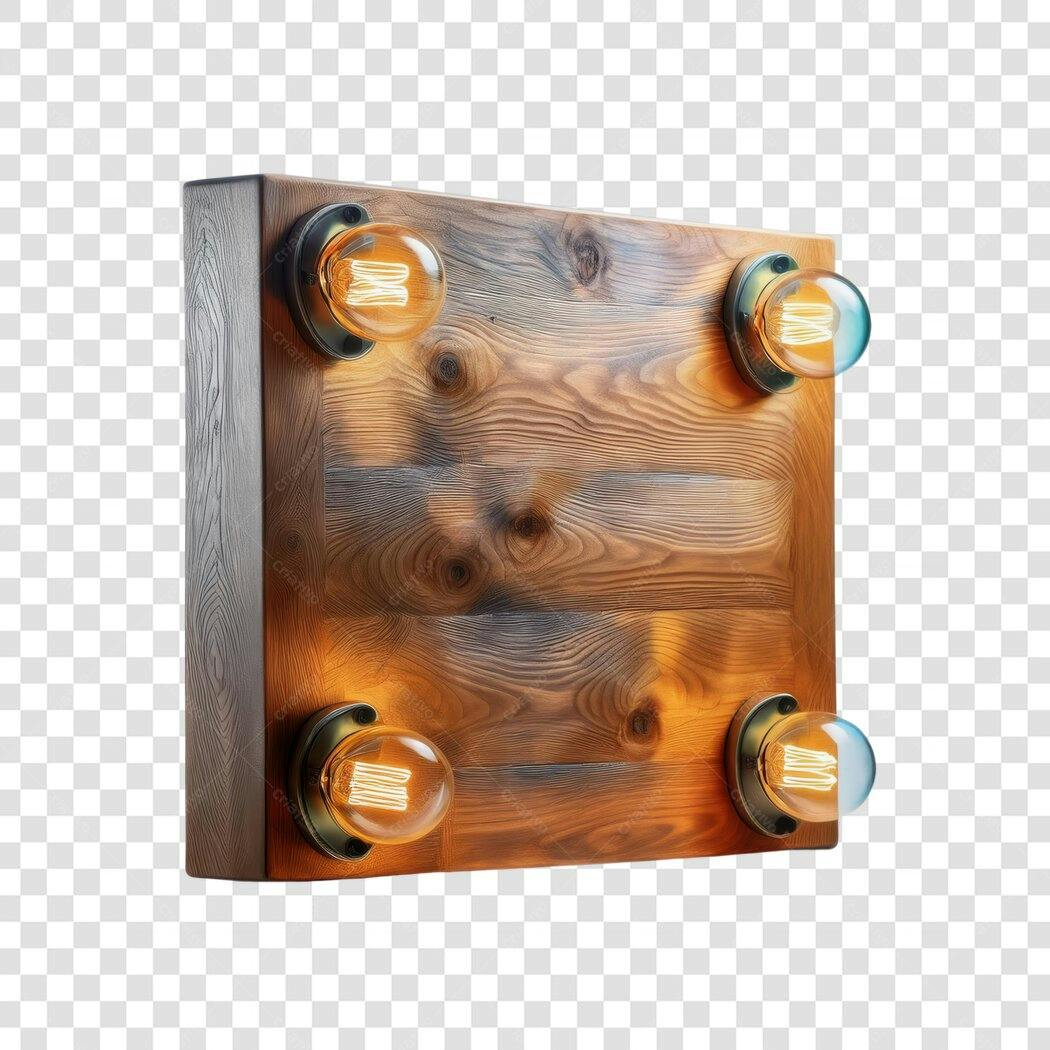 Mockup Placa de Madeira com Lâmpadas PNG com fundo transparente