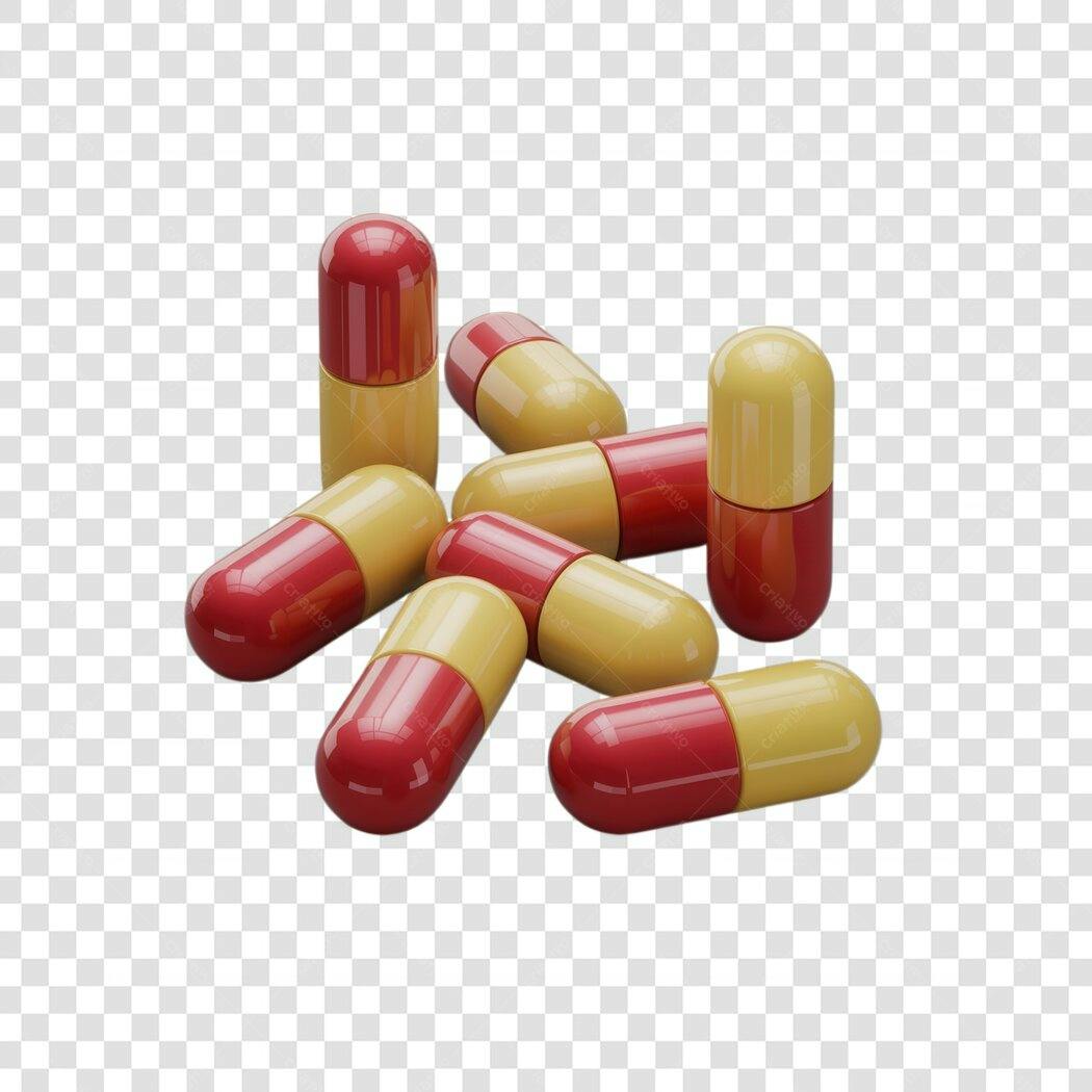 PNG Ilustração de Cápsulas Medicinais Vermelho e Amarelo com fundo transparente
