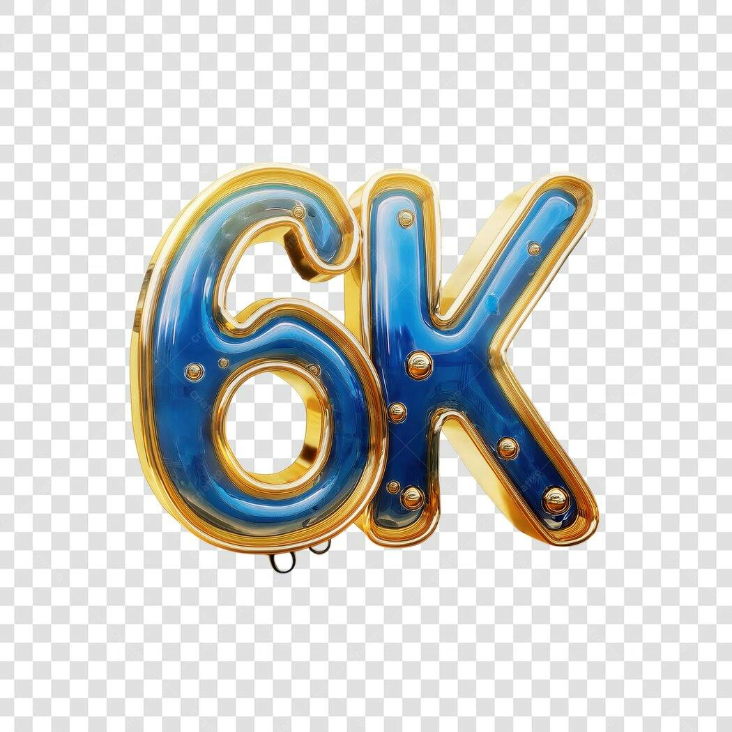Logo 6K Seguidores Azul e Dourado PNG com fundo transparente