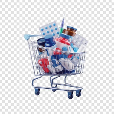 3D render Remédio Farmácia Cápsula Formulas Medicamnetos carrinho de compras ícone png (4)