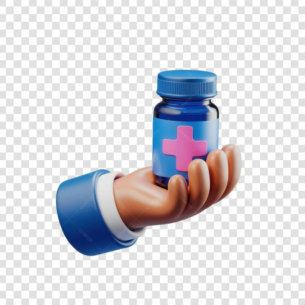 Mockup mão segurando frasco PNG com fundo transparente