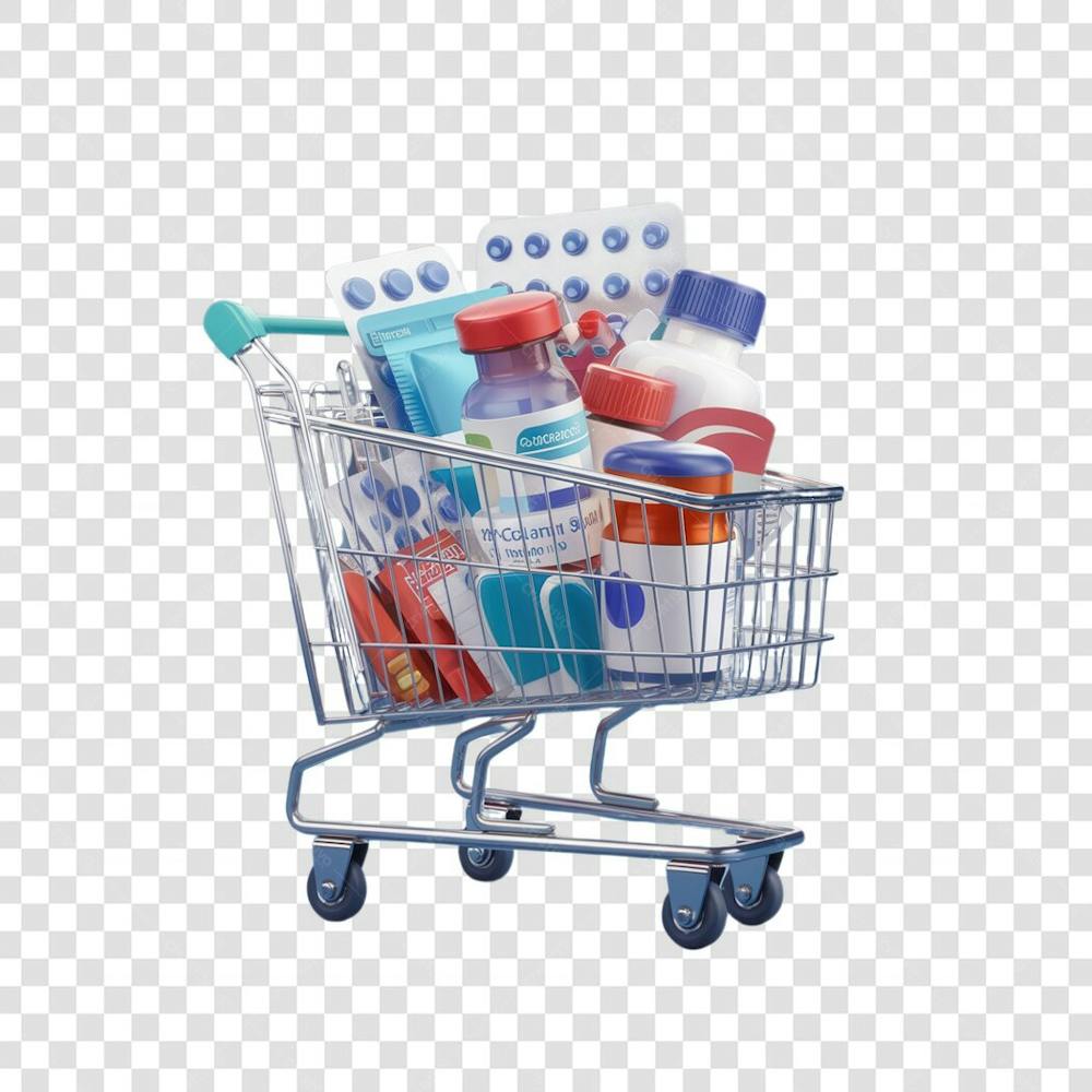 3D render Remédio Farmácia Cápsula Formulas Medicamnetos carrinho de compras ícone png (1)