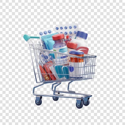 3D render Remédio Farmácia Cápsula Formulas Medicamnetos carrinho de compras ícone png (1)