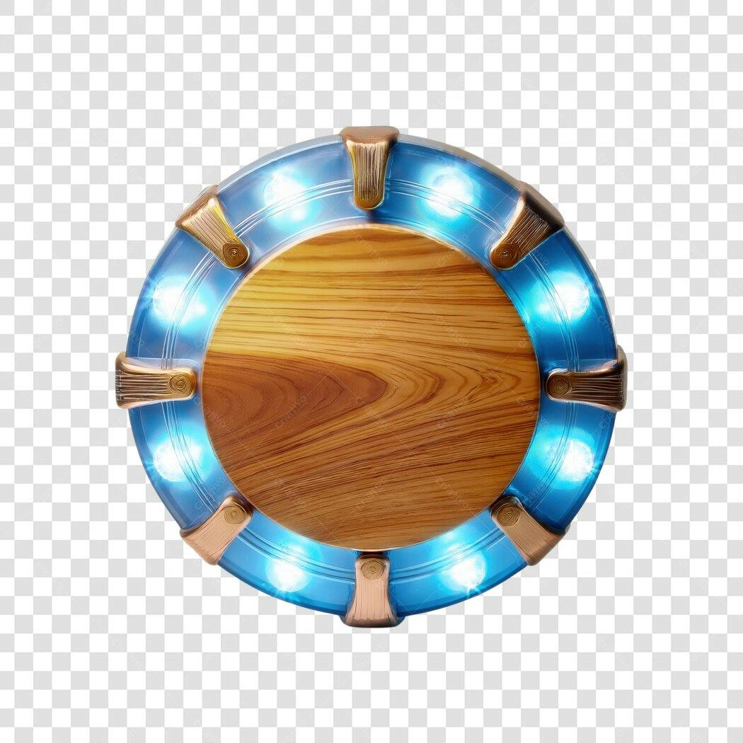 Banner circular madeira azul PNG com fundo transparente