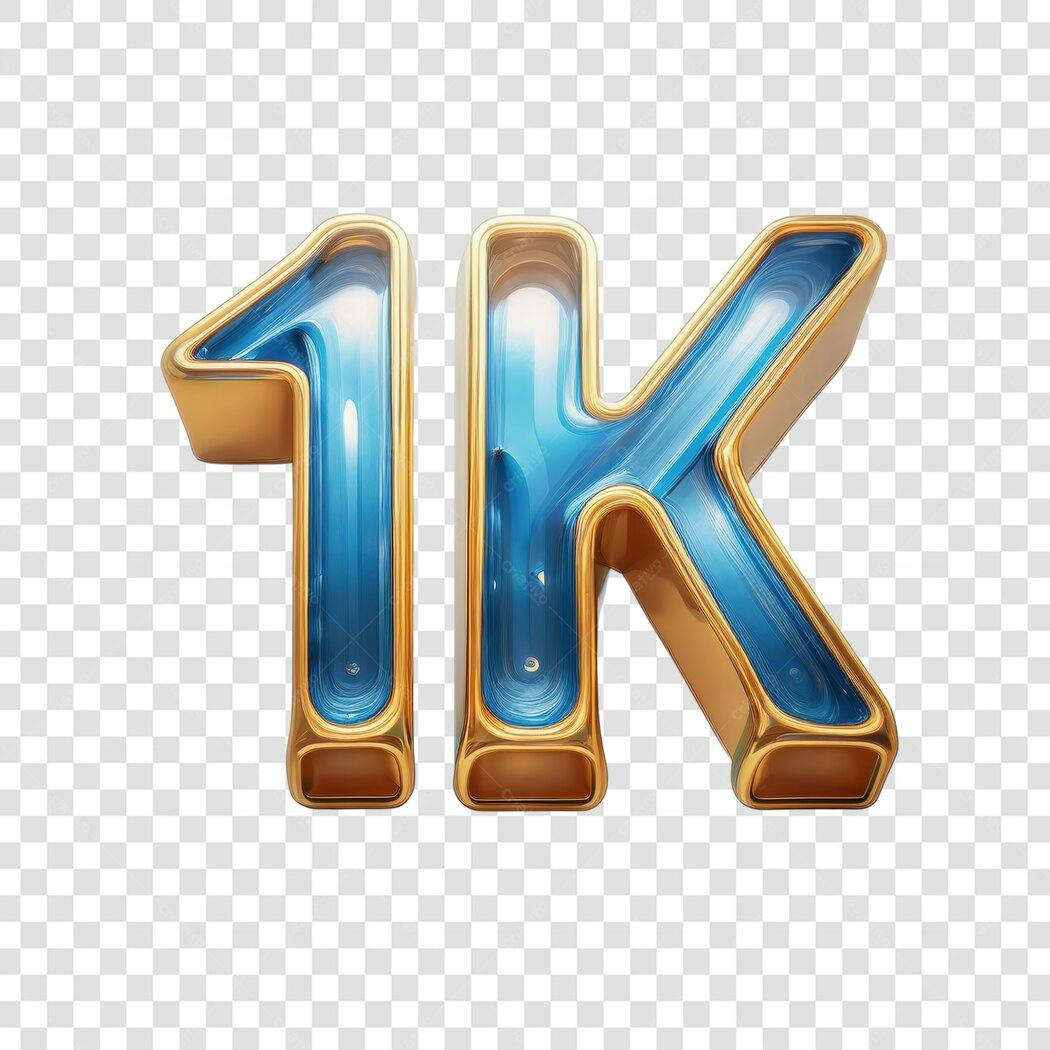 Logo 1K Seguidores Azul e Dourado PNG com fundo transparente