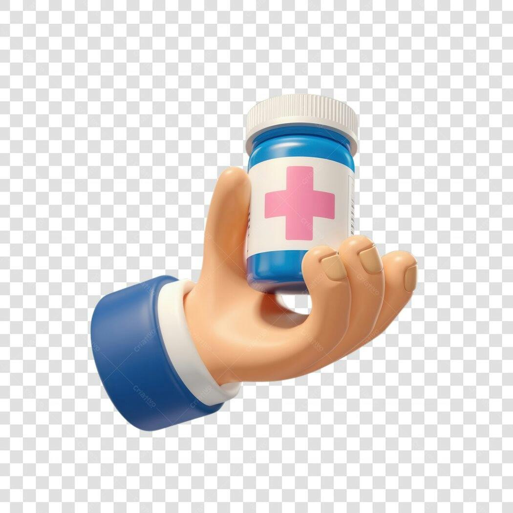 Ilustração mão segurando remédio PNG com fundo transparente