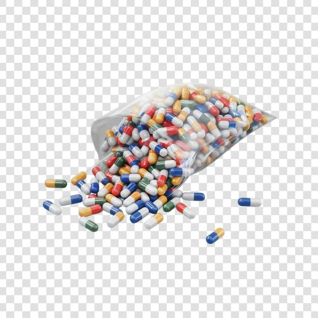 Mockup de Saquinho com Comprimidos PNG com fundo transparente