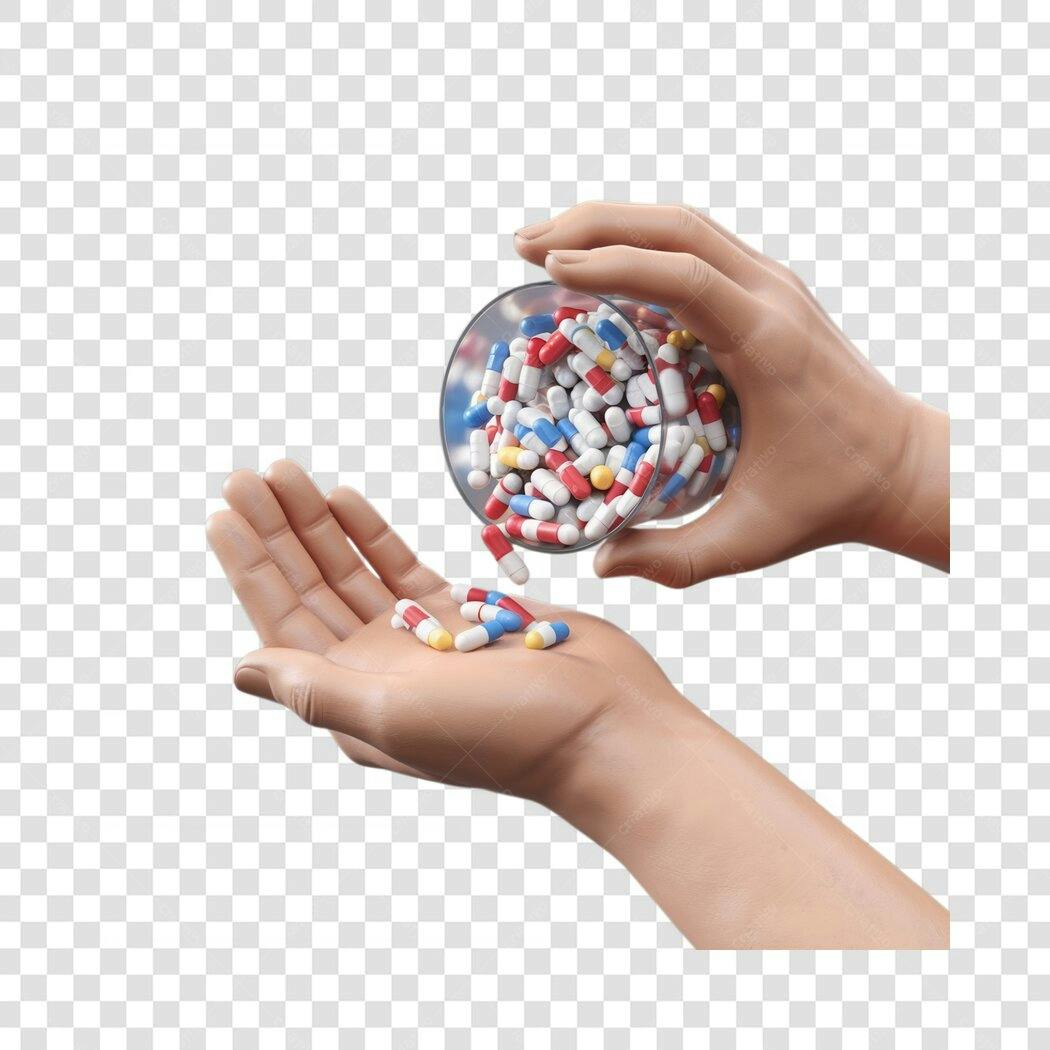 Mockup Mãos com Comprimidos PNG com fundo transparente