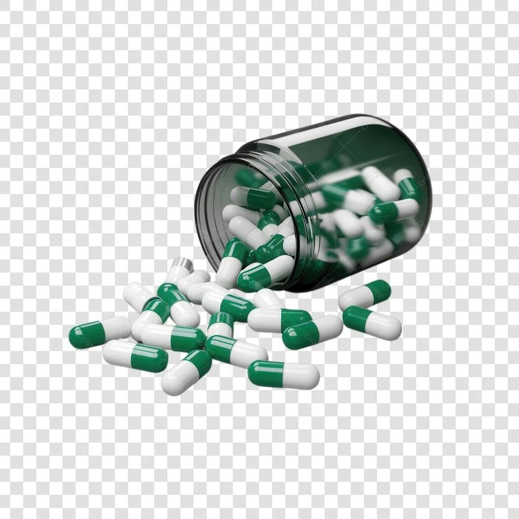 Mockup Cápsulas Medicinais Verde e Branco PNG com fundo transparente