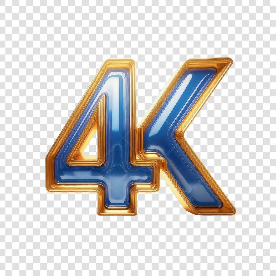Logo 4K Azul e Dourado PNG com fundo transparente