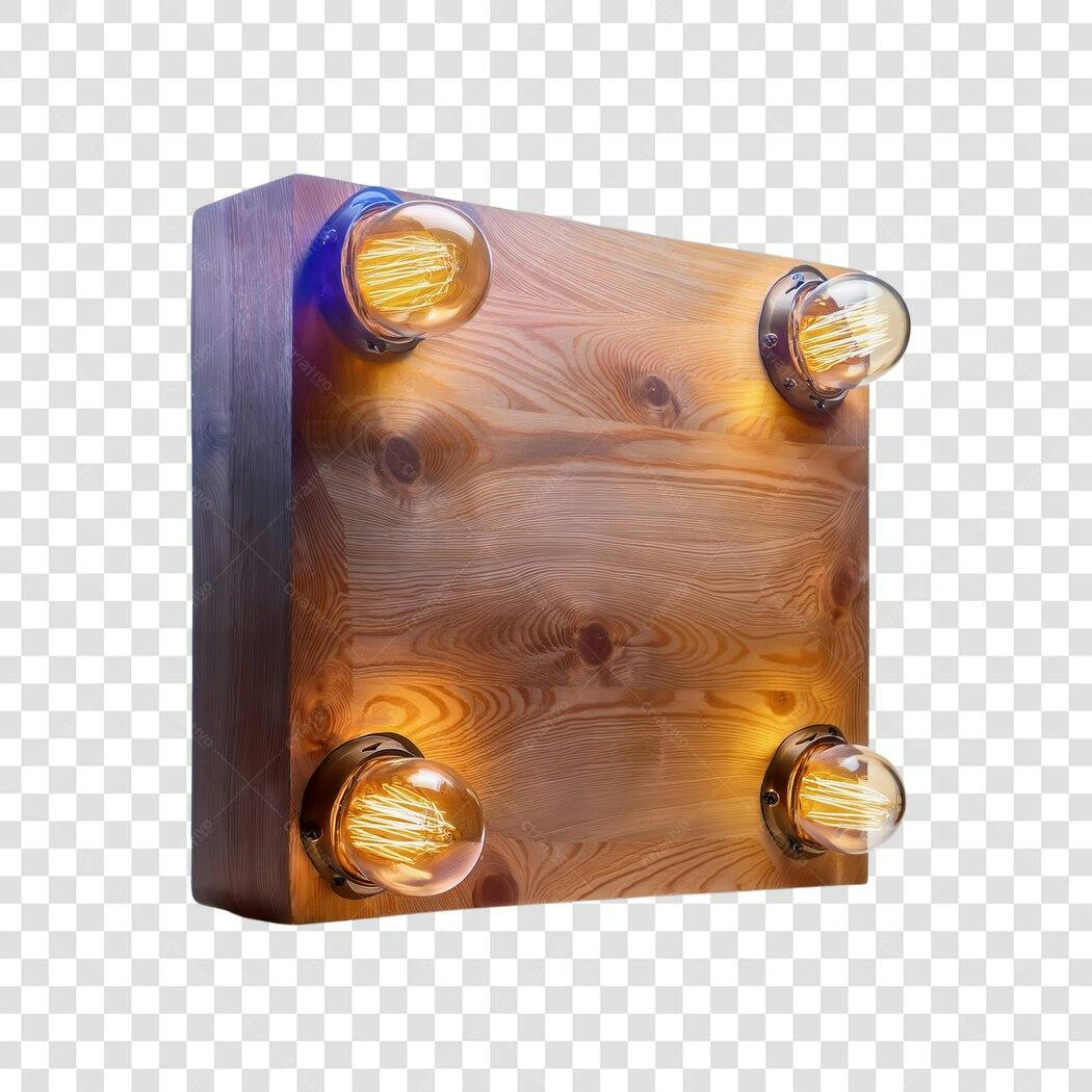 Mockup Placa de Madeira com Lâmpadas PNG com fundo transparente