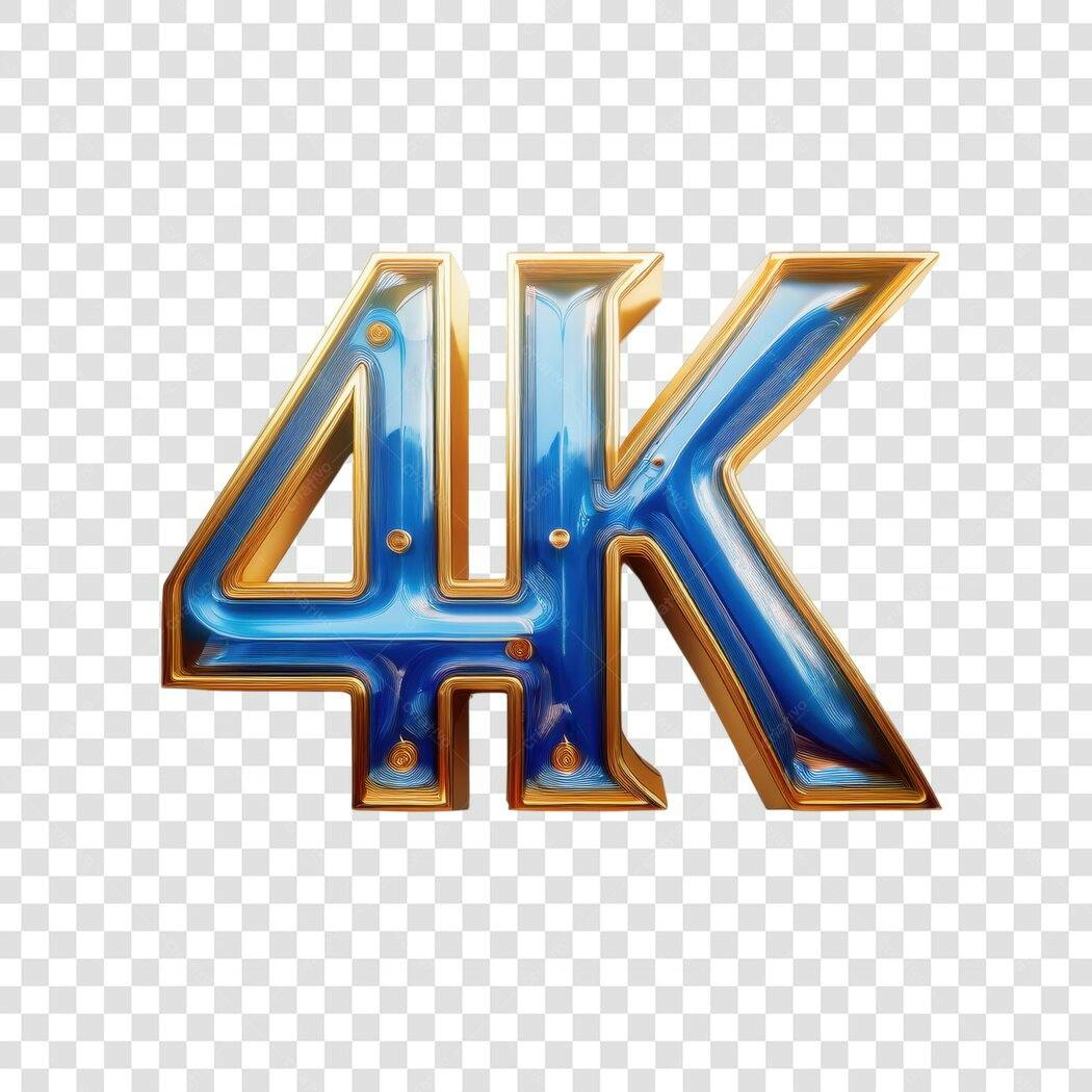 Logo 4K Azul e Dourado PNG com fundo transparente