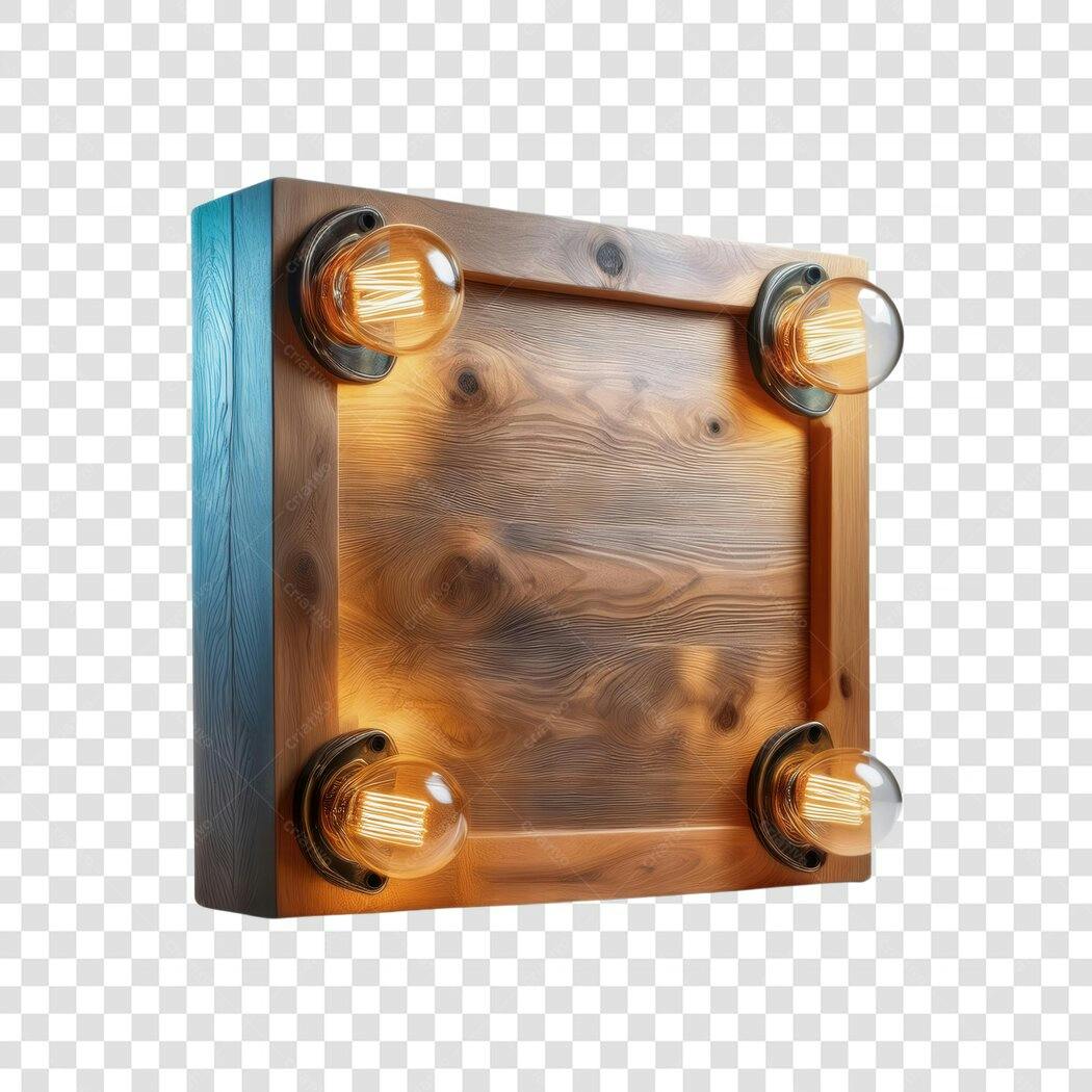 Mockup quadro de madeira com lâmpadas PNG com fundo transparente